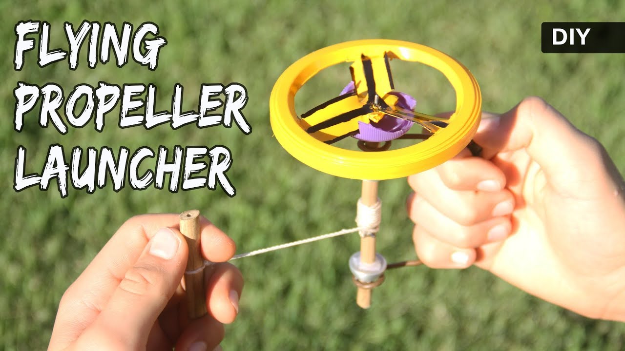 How to make a FLYING PROPELLER LAUNCHER | DIY UFO pull string toy