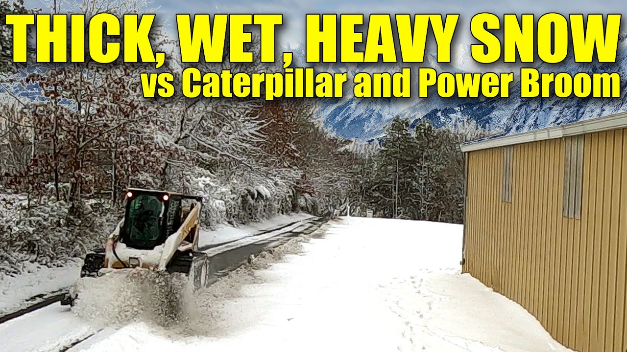 THICK WET HEAVY SNOW vs. Caterpillar 262 Skid Loader and Power Broom (Virginia Snow Storm)