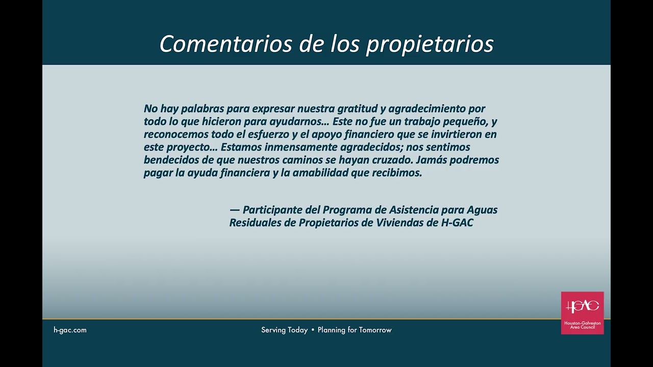 Módulo 5: Programa de asistencia para tratamiento de aguas residuales de H-GAC para propietarios