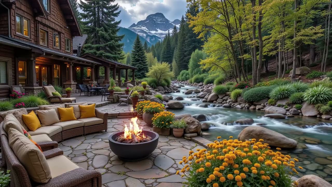 Peaceful Riverside Forest Cabin 🌿 Cozy Firepit Crackles, Birds & Relaxing Piano for Sleep & Study