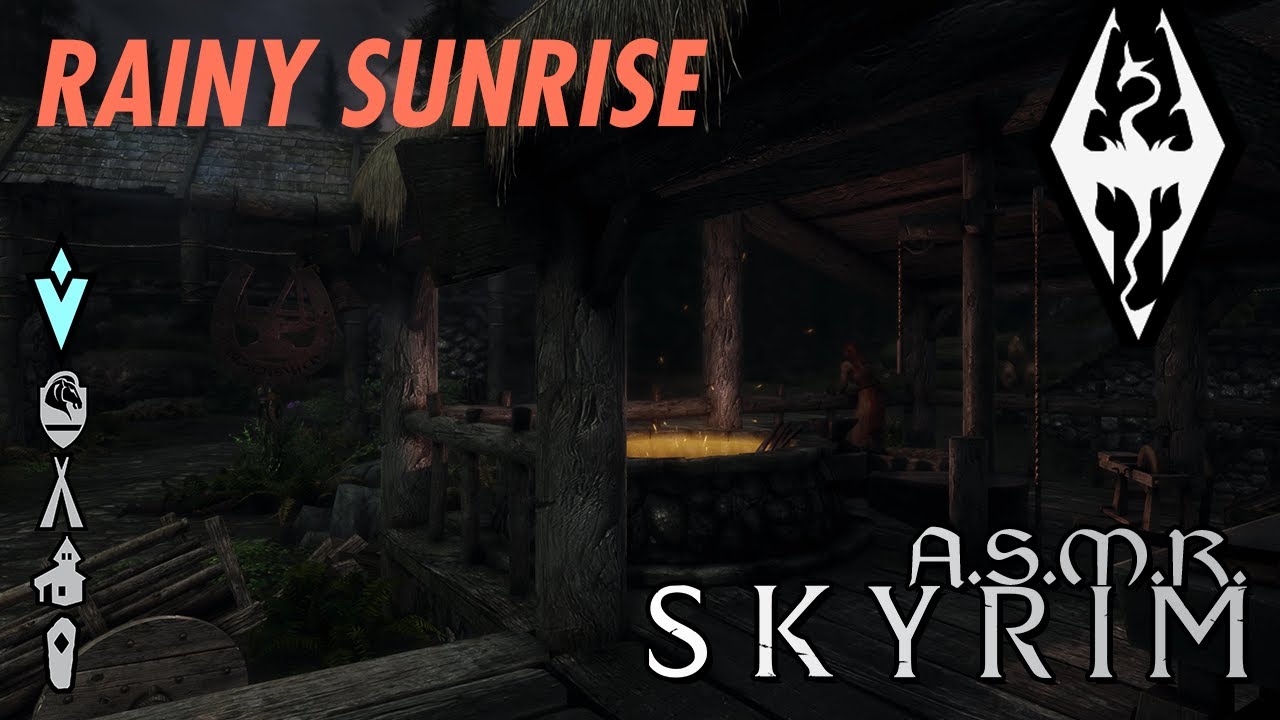 SKYRIM | ASMR | Rainy Sunrise | Ultrawide 4K