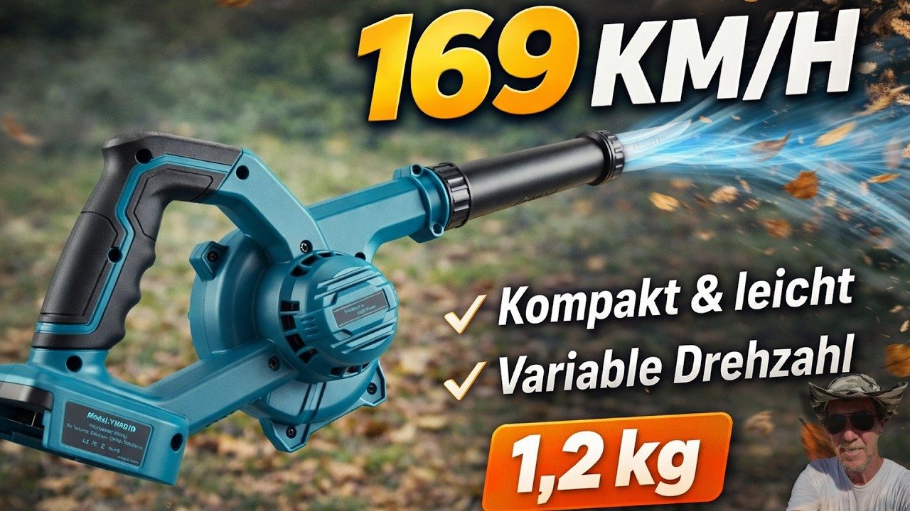 So stark ist dieser Mini-Akku-Laubbläser wirklich! 169 km/h bei 1,2 kg