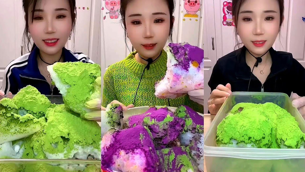 MATCHA ICE EATING ASMR|| YY WHITE ICE WITH MATCHA POWDER || ASMR EATING ICE