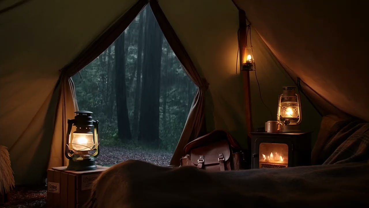 🌧️⛺️ Rain Sound for Sleeping in Cozy Tent, Listening to Background Ambient, Insomnia Aid & Healing