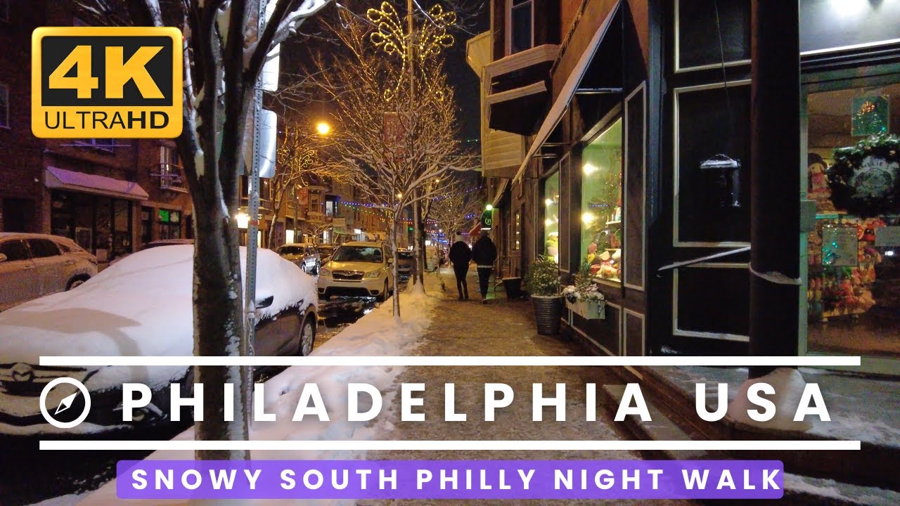Snowy Night Around South Philly | PHILADELPHIA USA | 4K Ambient Walking Tour 🎧 Immersive Audio