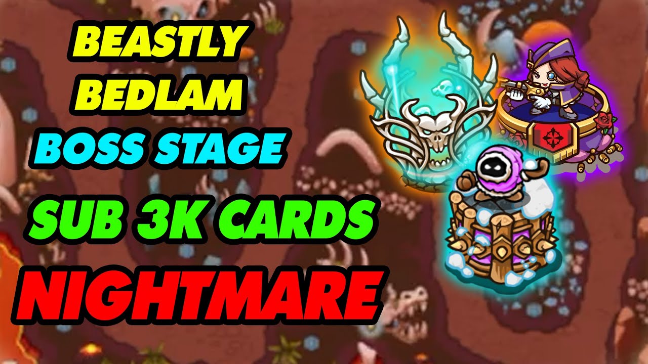 Sub 3000 Pwr Cards Beating NIGHTMARE BOSS STAGE 3⭐️ Beastly Bedlam Invasion  - Crazy Defense Heroes