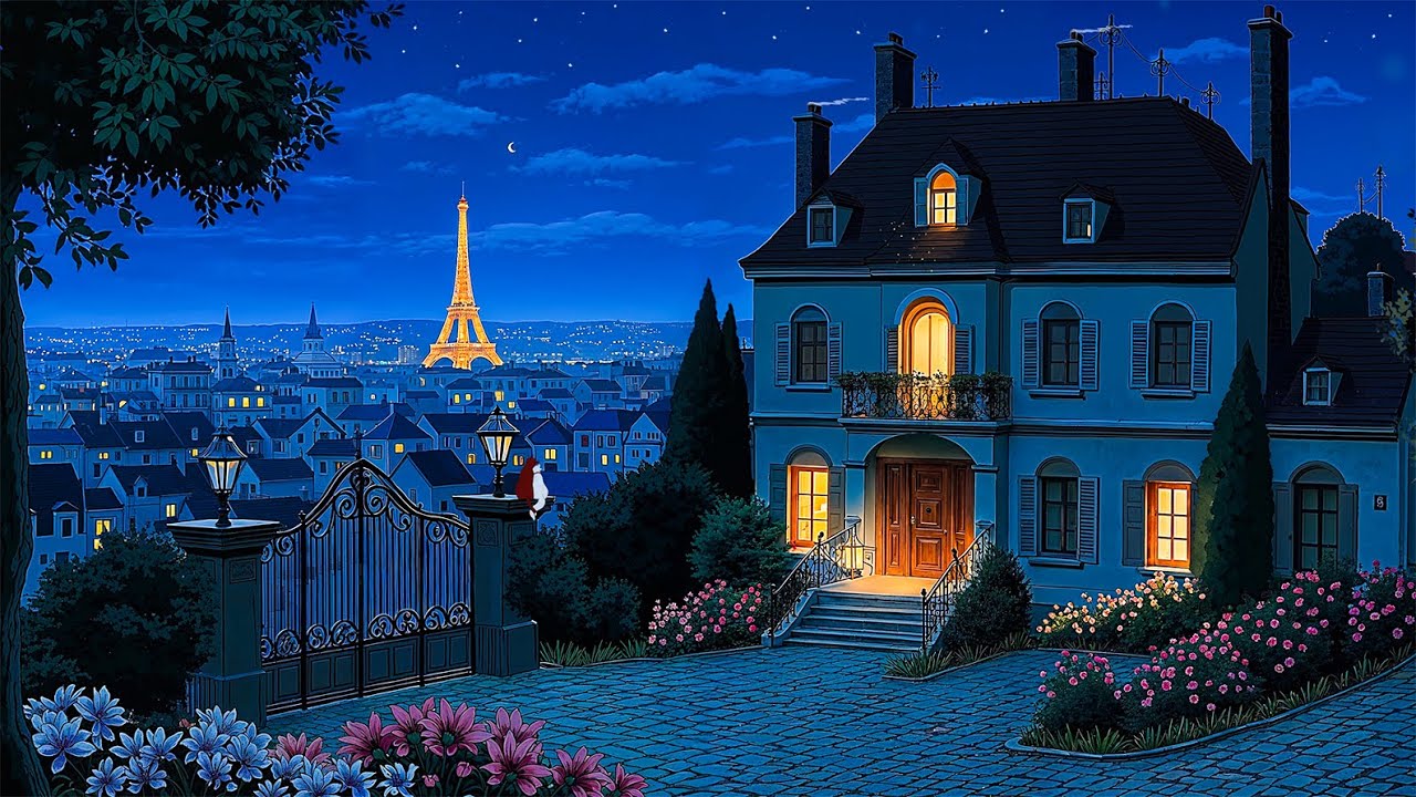 it's sweet night in the 1930's with soft oldies playing in another room for sleep, relax