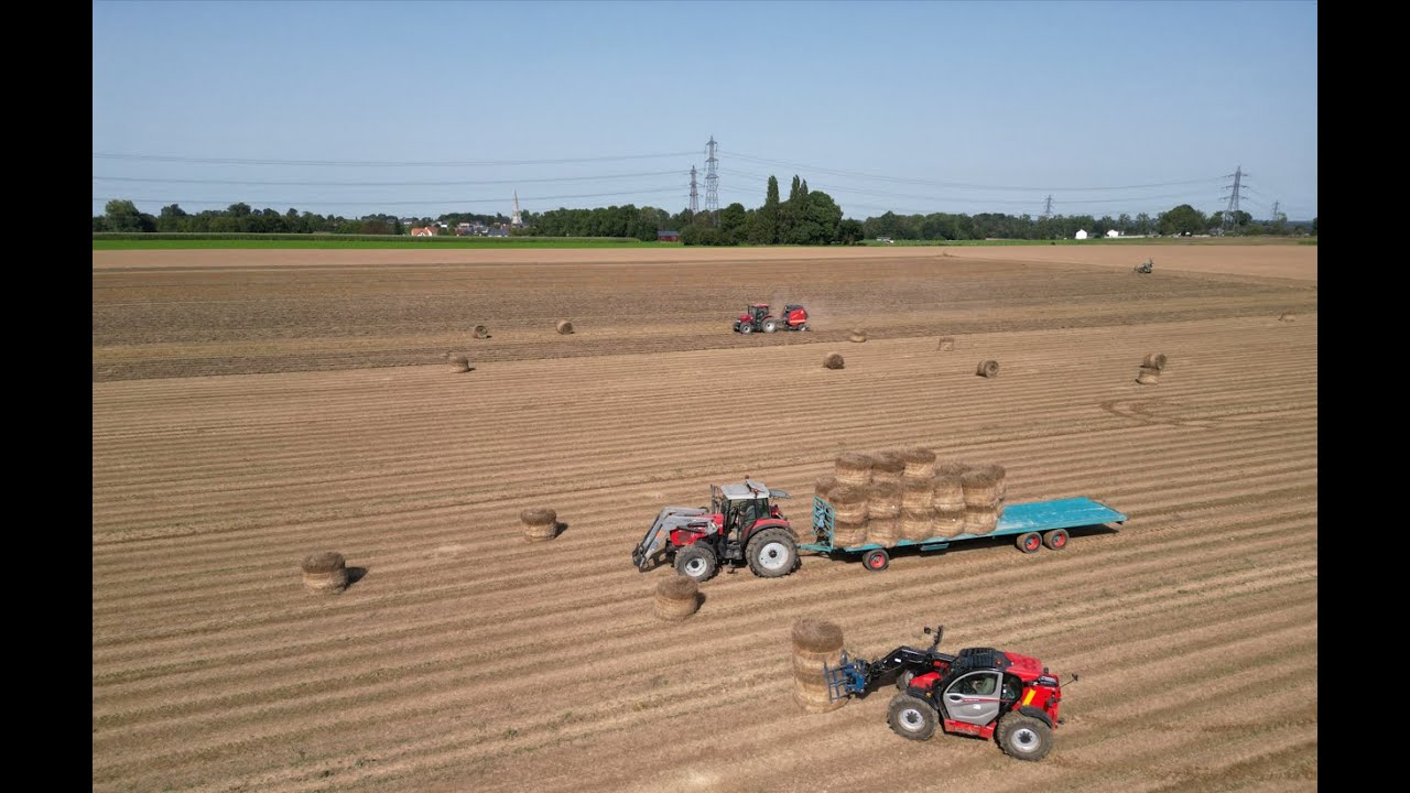 Gros chantier de lin - Retournage, enroulage et ramassage du lin 2023 / Normandie