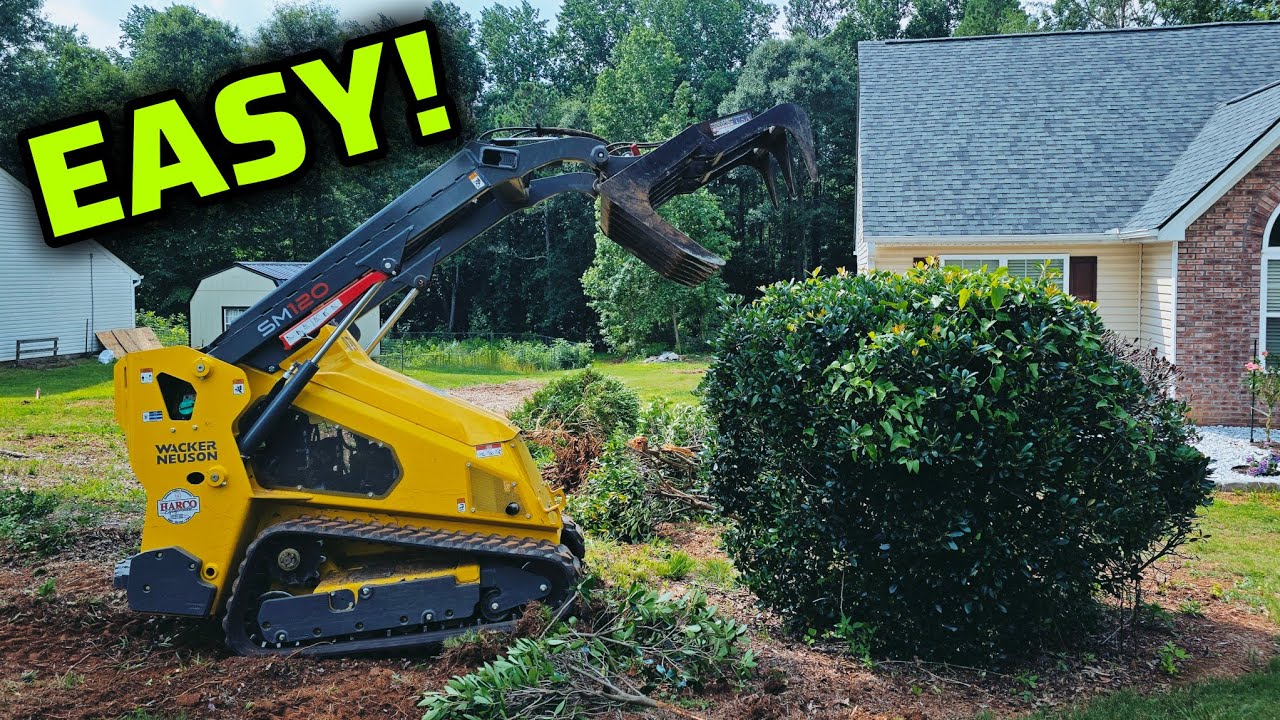 How To Remove Bushes / Shrubs The Easy Way! | DIY Friendly Mini Skidsteer Rental SM120