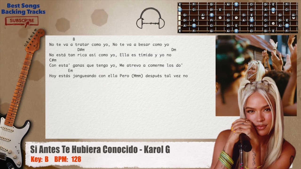 🎸 Si Antes Te Hubiera Conocido - Karol G Guitar Backing Track with chords and lyrics