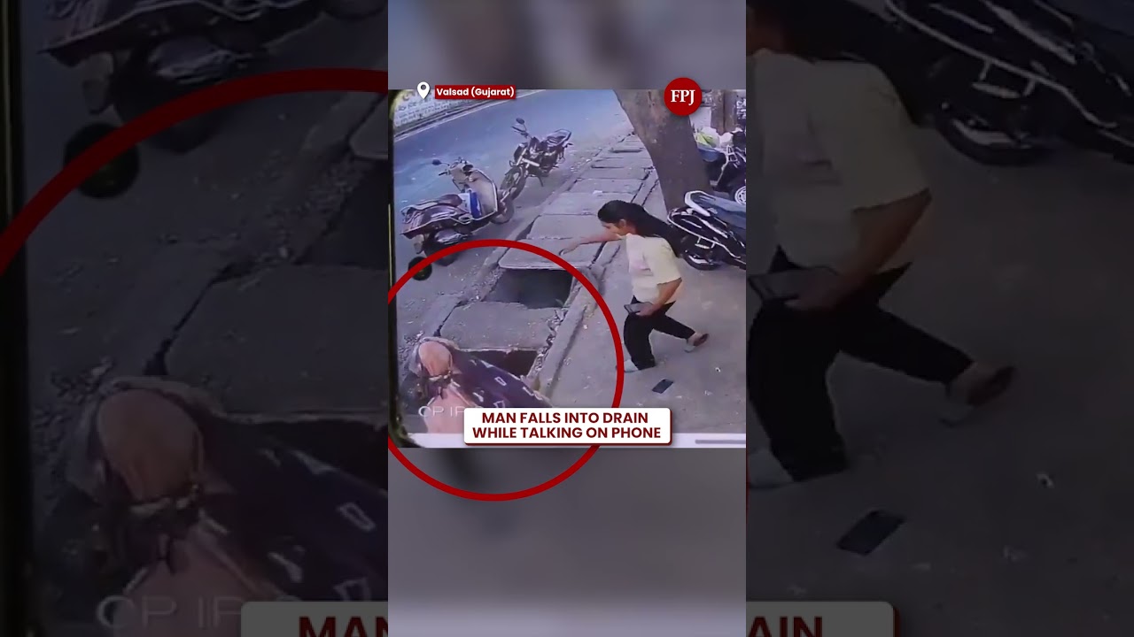 Valsad Shocker: Man Falls Into Drain While Talking on Phone, Rescued in Time