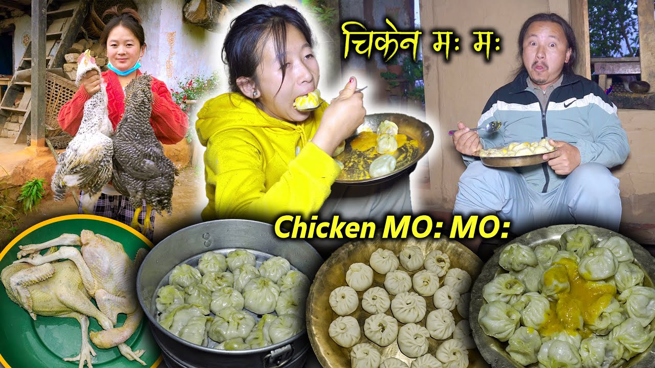 Homemade Chicken MO: MO: Cooking & eating with in-laws House family || Village style momo making