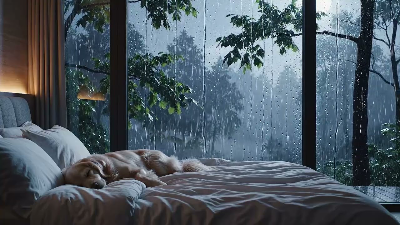 Relax & Fall Asleep with a Sleeping Dog | Cozy Night & Gentle Rain