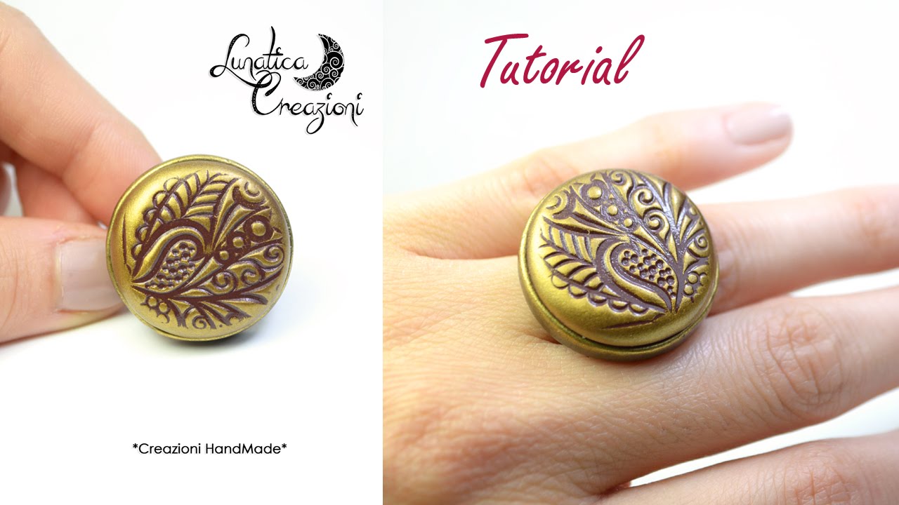 Polymer Clay Tutorial: Anello in fimo con texture, pigmenti e base in bronzo | Ring with mica powder