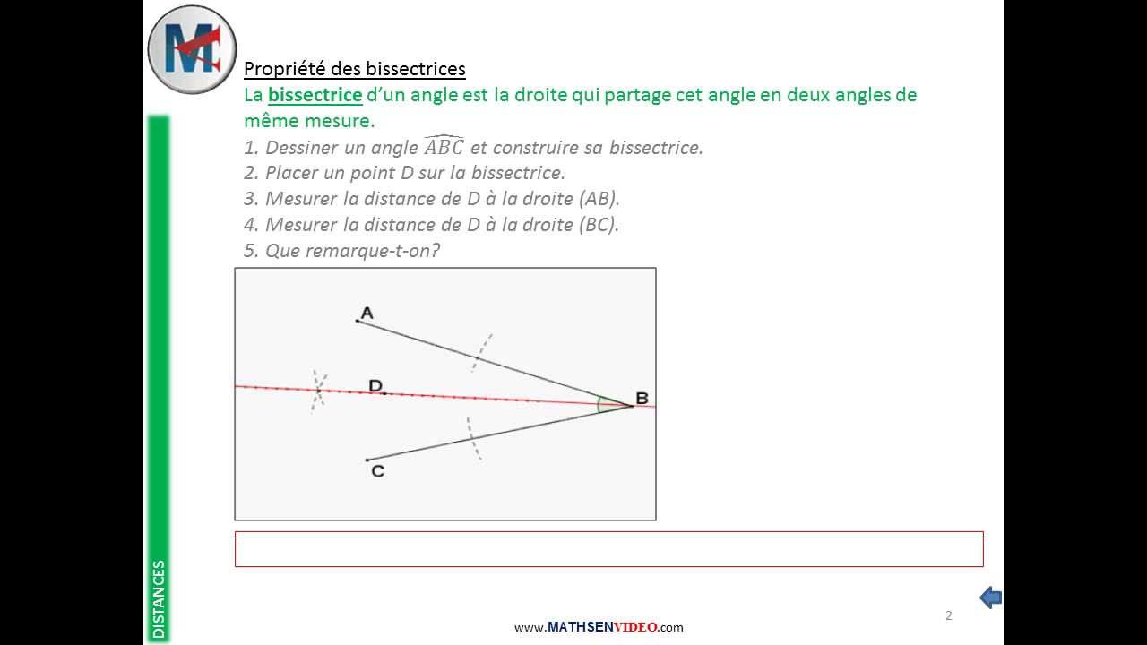 4ème - DISTANCES - Propriétés des bissectrices