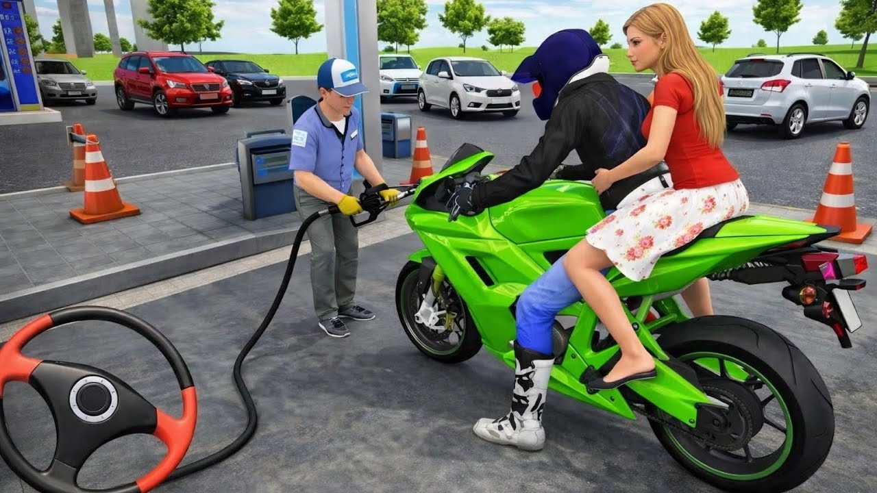 💥Green Super Bike Full Speed Drive After Refueling_3D Driving Class Simulator 