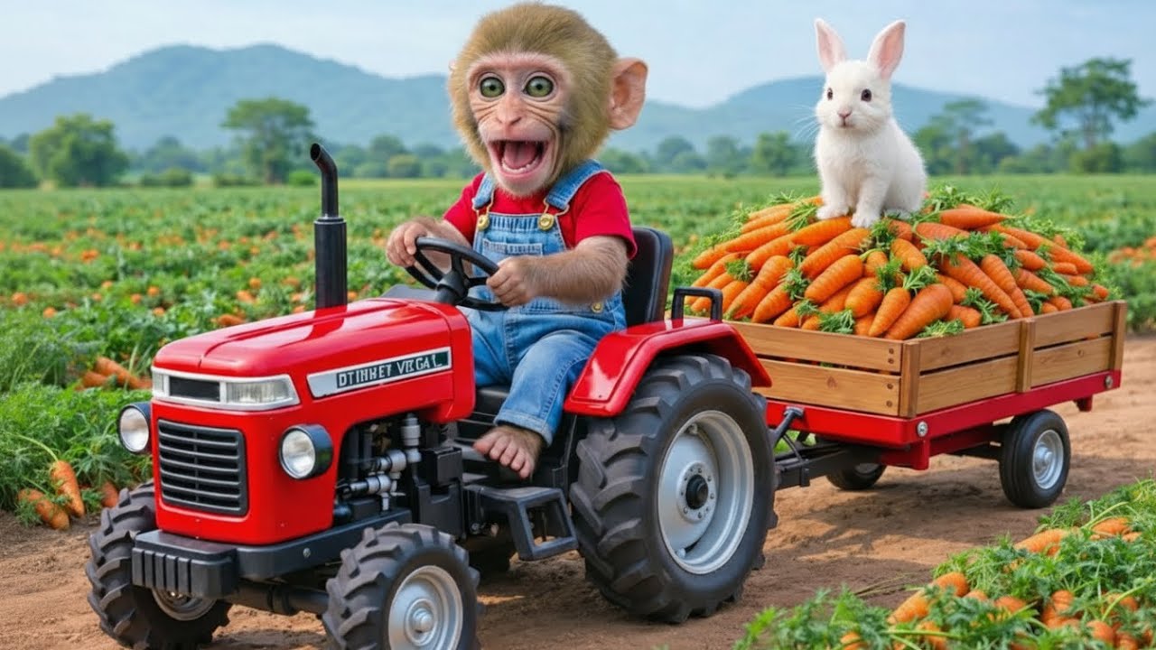Monkey Mita Uses His Intelligence to Save a Baby Bunny in the Carrot Garden │monkey farm