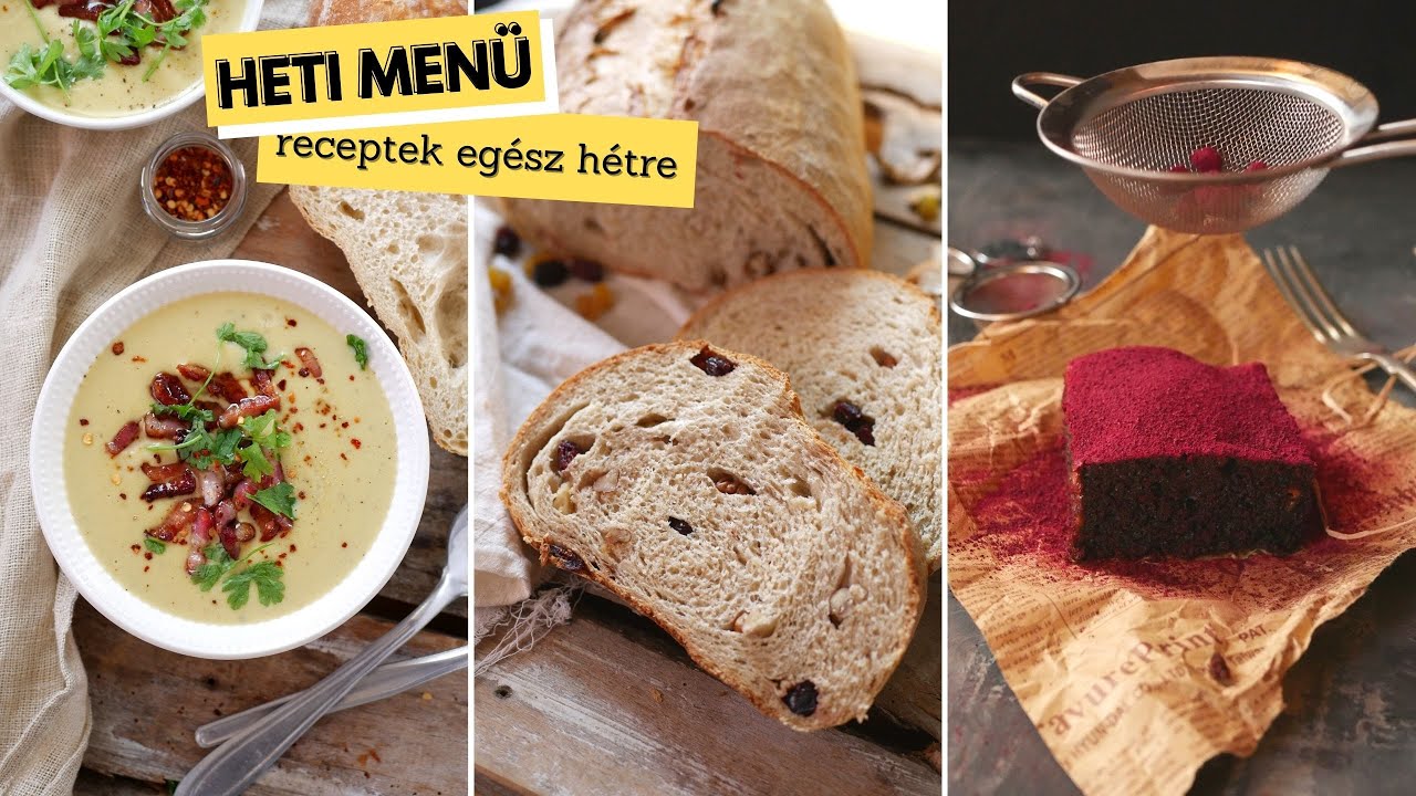 HETI MENÜ 🍽❤️- levesek + diós-áfonyás kenyér + lasagne + céklás süti + sütőben sült rántott hús!