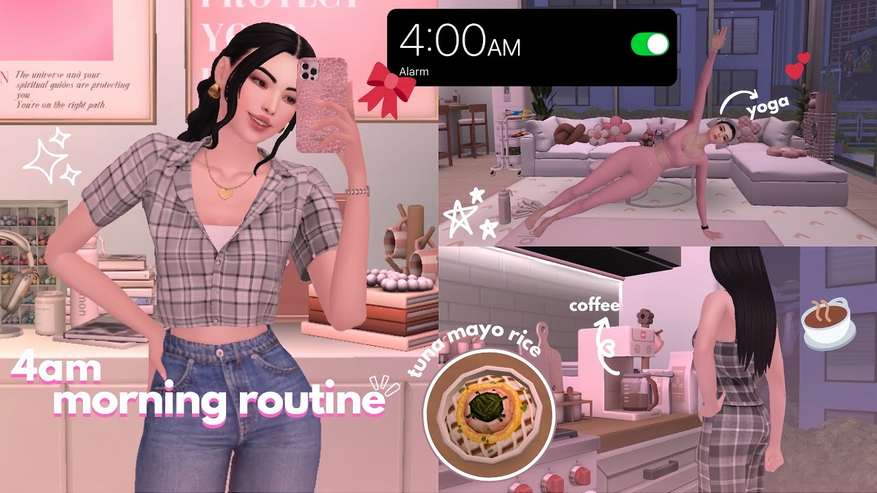 4AM Morning Routine☀️🎀: Trying the “that girl” Routine • Sims 4 vlog 💗🫧🧸