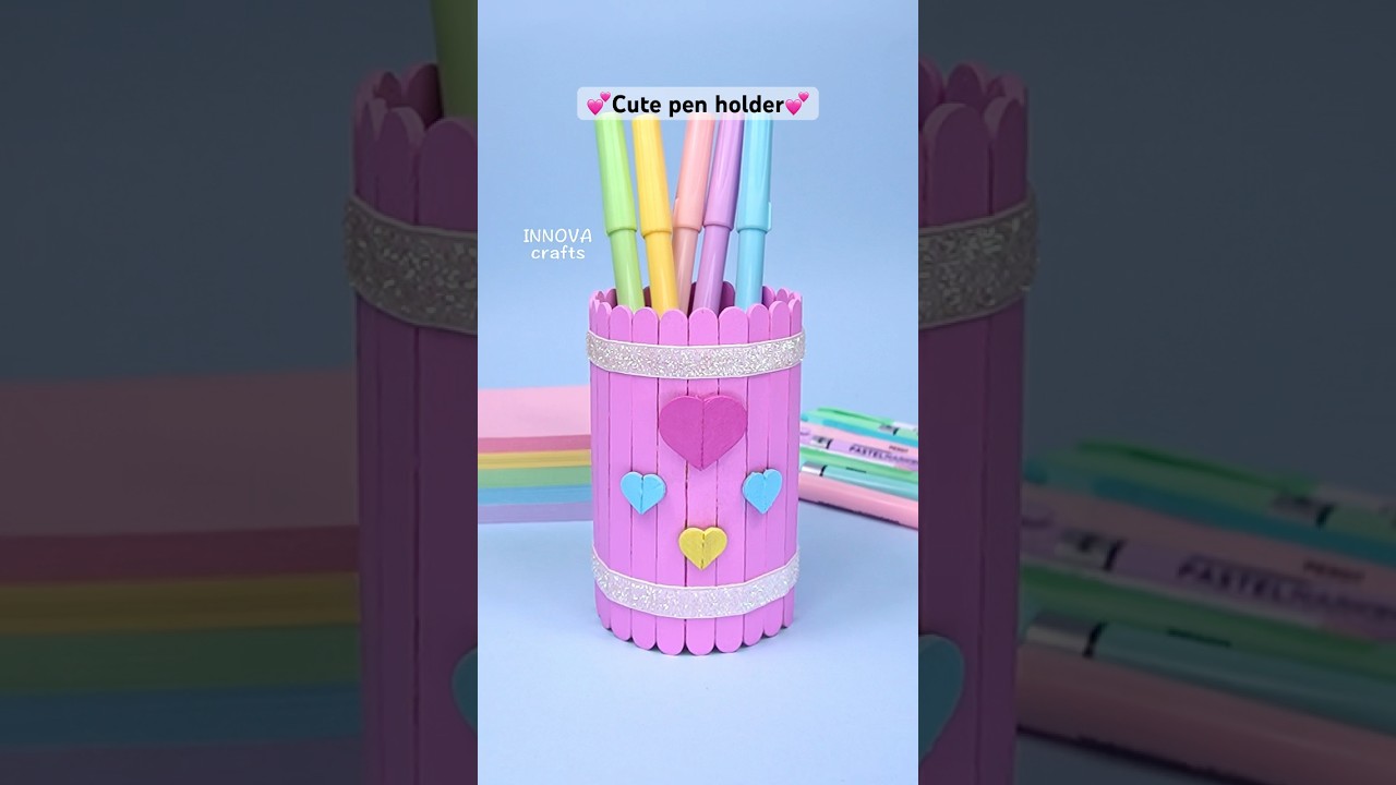 DIY popsicle stick pen holder 💕 Easy craft ideas #diy #craft #handmade #art