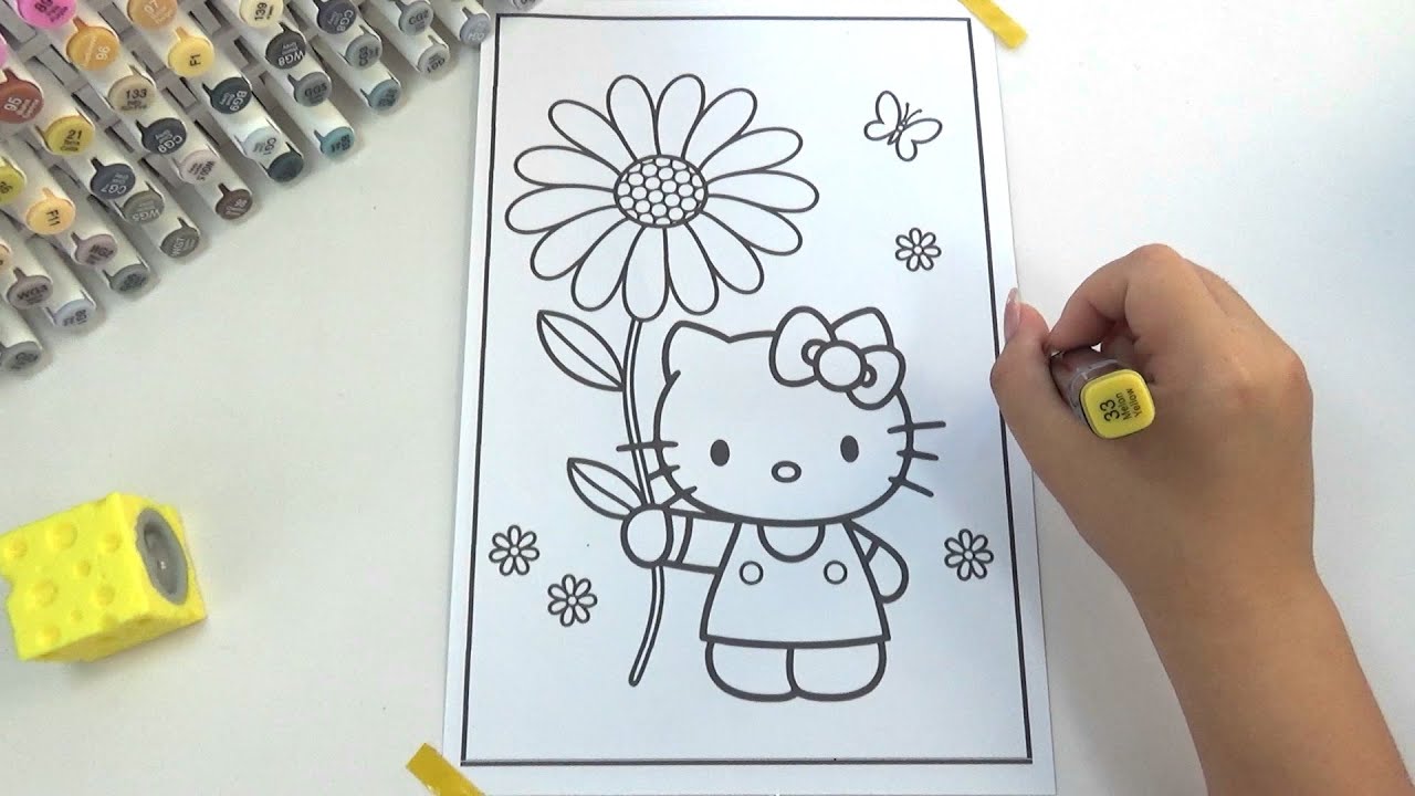 Coloring Hello Kitty and Her Giant Flower 🌸✨