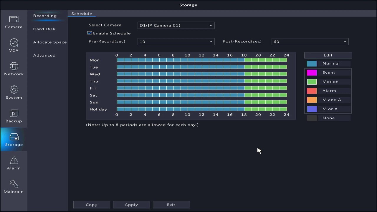 unv nvr - activate motion recording