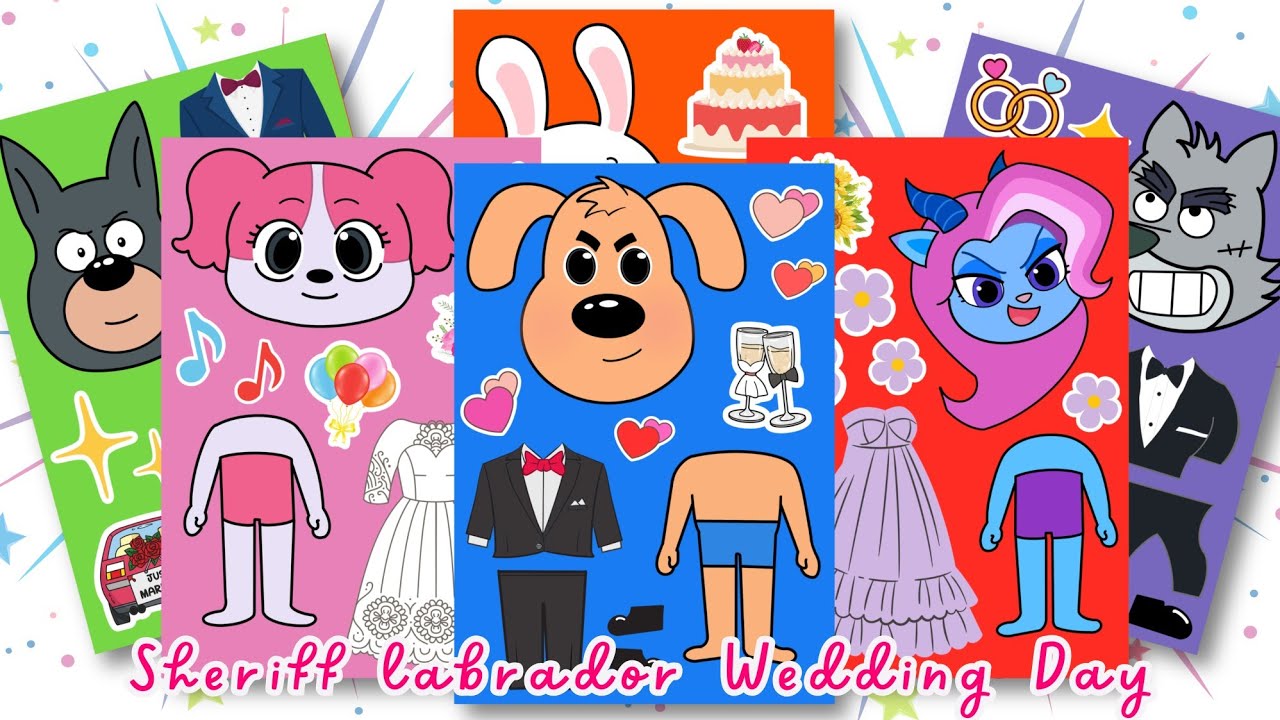 Sheriff labrador Wedding Day With Sticker Book🐶👮🏻‍♂️👮🏻‍♀️ | 래브라도 경장 결혼식 스티커북 | ASMR🤵🏻♥️👰🏻