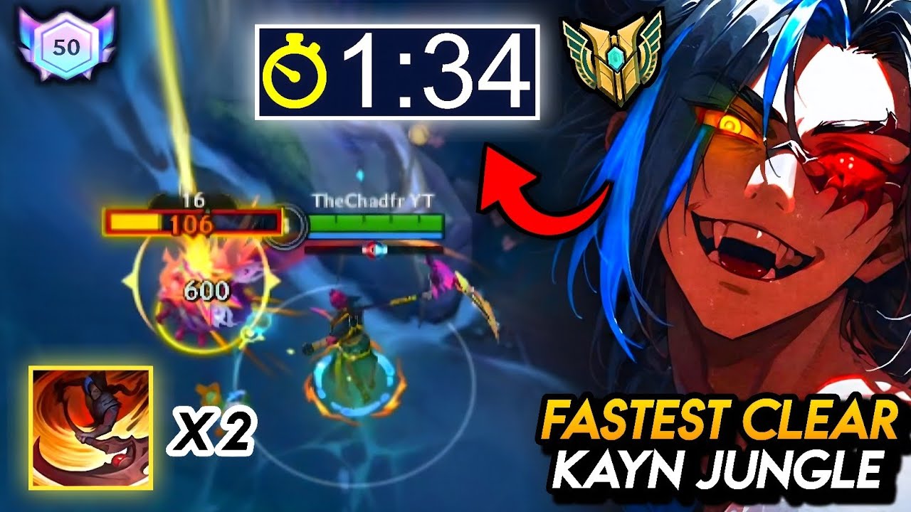 FASTEST KAYN JUNGLE CLEAR ON WILD RIFT!? 😱😱 (1:34 FULL CLEAR + 1 SMITE) | WILD RIFT