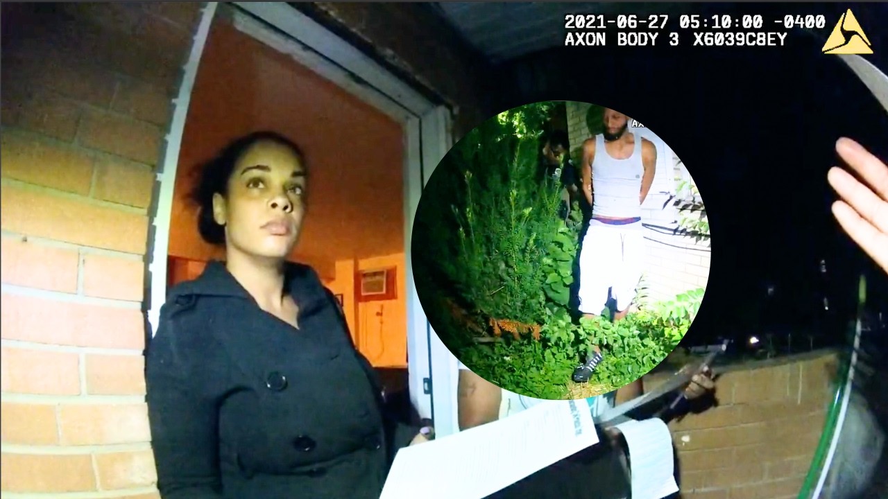 He kicked her door down, thinking she had a man inside
