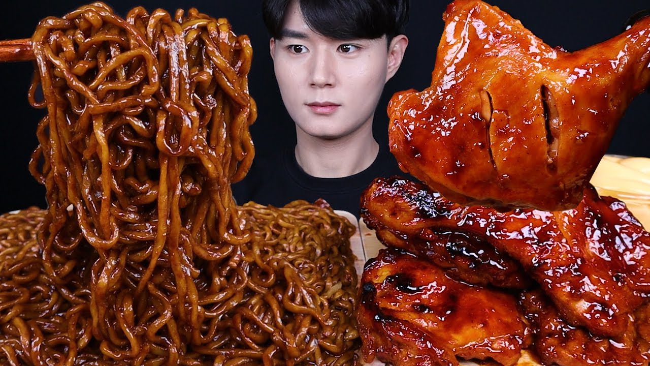 짜파게티 붐바스틱 치킨 먹방ASMR MUKBANG  BLACK BEAN NOODLES & SPICY BBQ CHICKEN チキン チャジャンラーメン eating sounds