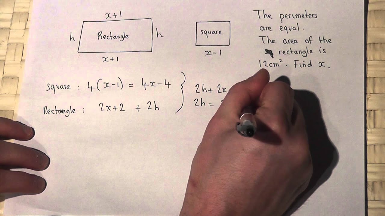 Algebra : Solving equations involving area and perimeter