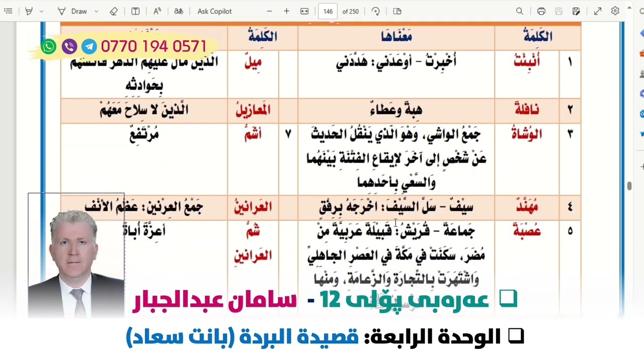 البردة (بانت سعاد) -الوحدة الرابعة- عەرەبی پۆلی 12- م. سامان عبدالجبار