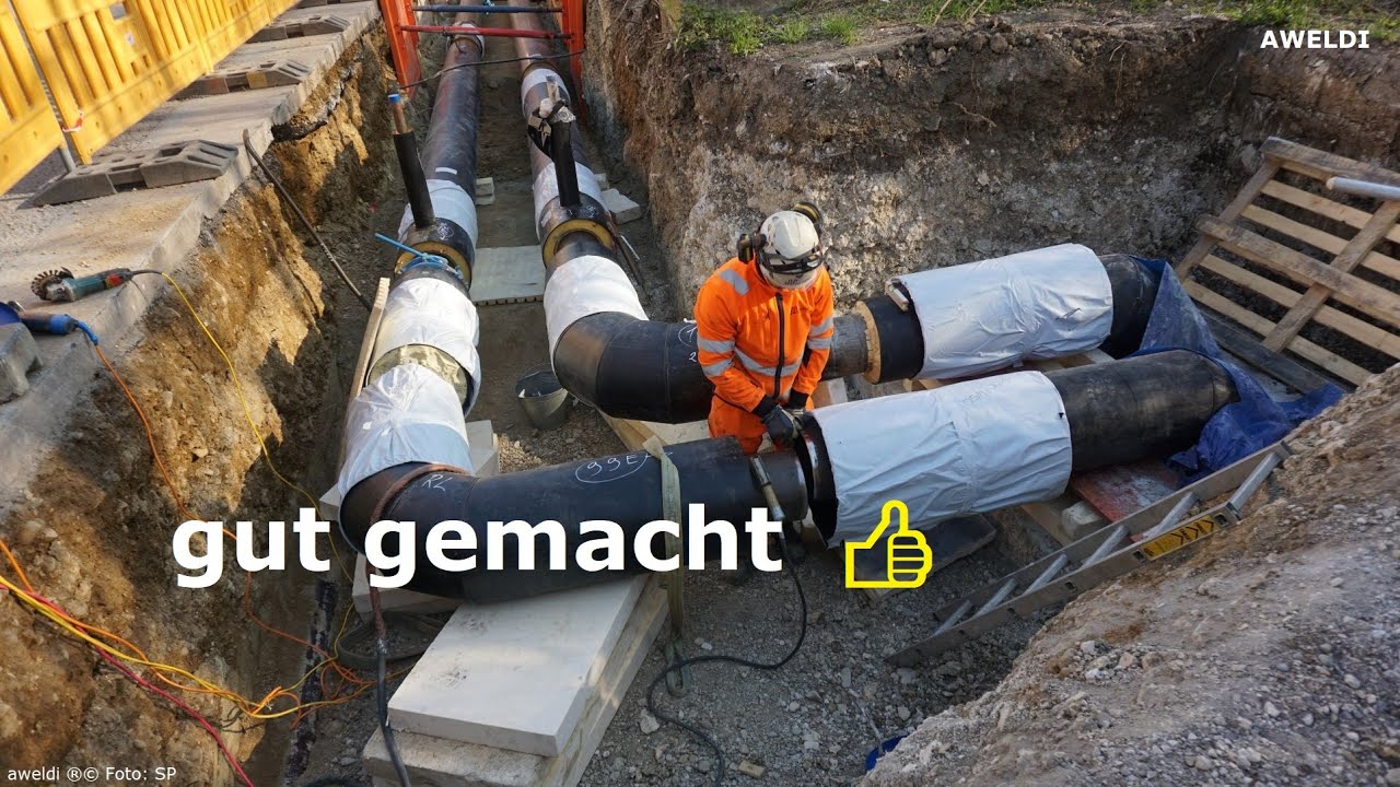 Rohrleitungen verlegen und Rohre schweißen im Rohrleitungsbau in der Fernwärme YT Video FHD