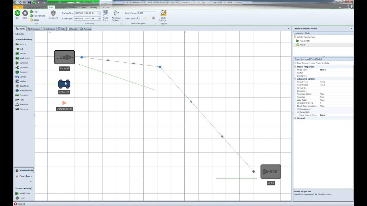 Vehicle and TransferNode Problem in Simio