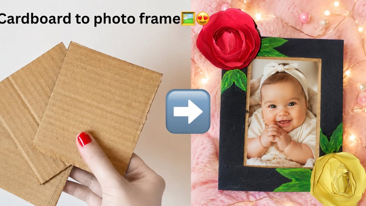 Turn waste cardboard into a beautiful photo frame 😍 | Easy DIY craft at home ✂️
