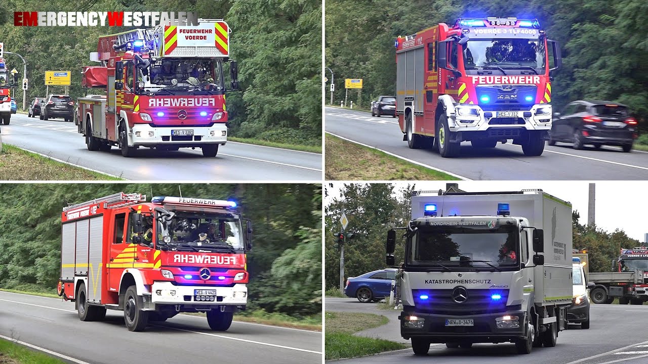 [MANV in Kieswerk/Neues TLF 4000] - Einsatzfahrten Feuerwehr Voerde & DRK zu Großübung