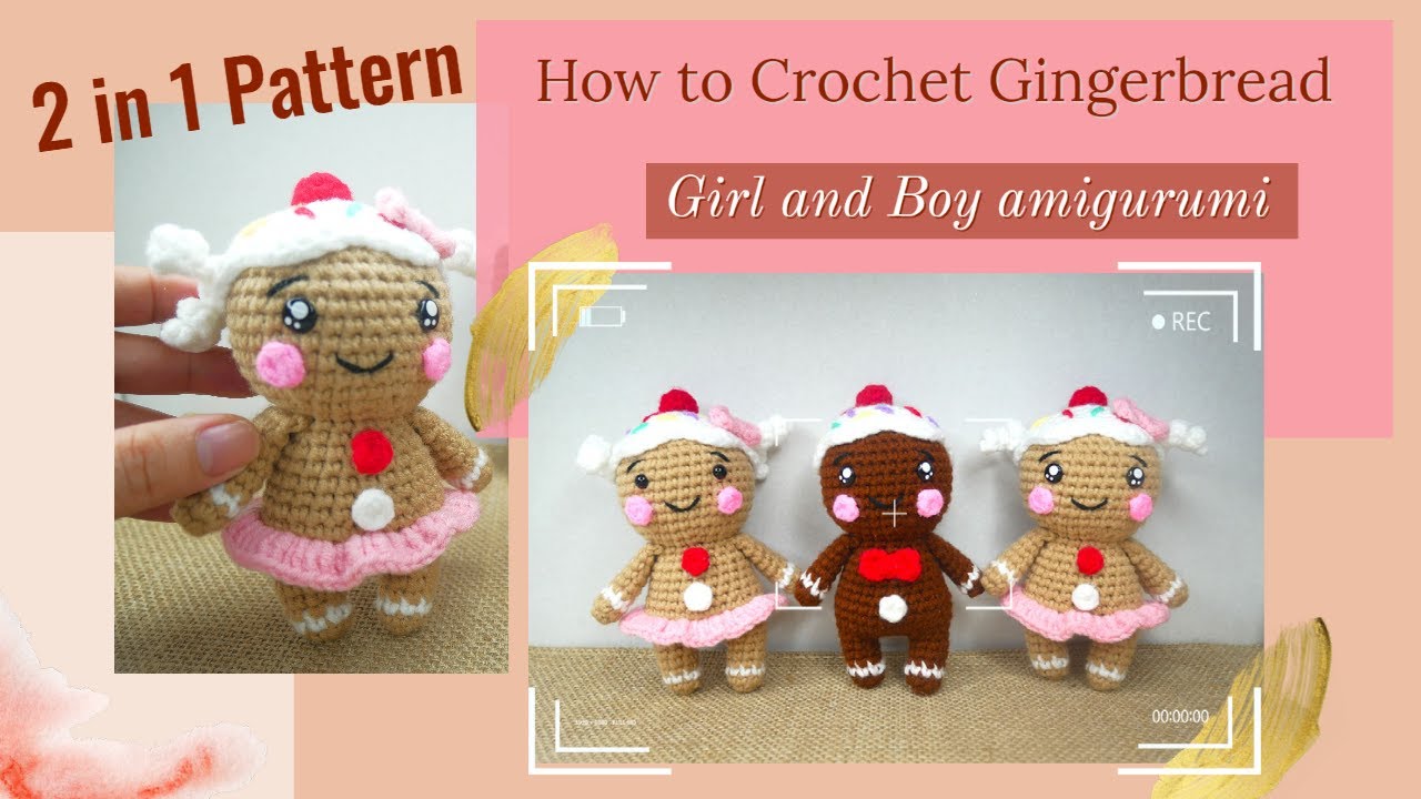 2 in 1 Pattern/ Crochet Gingerbread Girl and boy amigurumi / No sew / very easy to make
