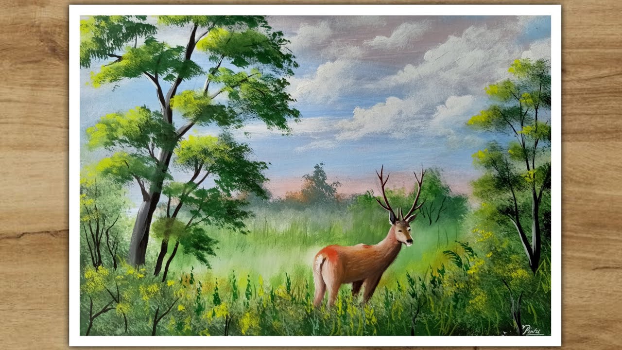 Poster Colour Painting | Scenery drawing with deer