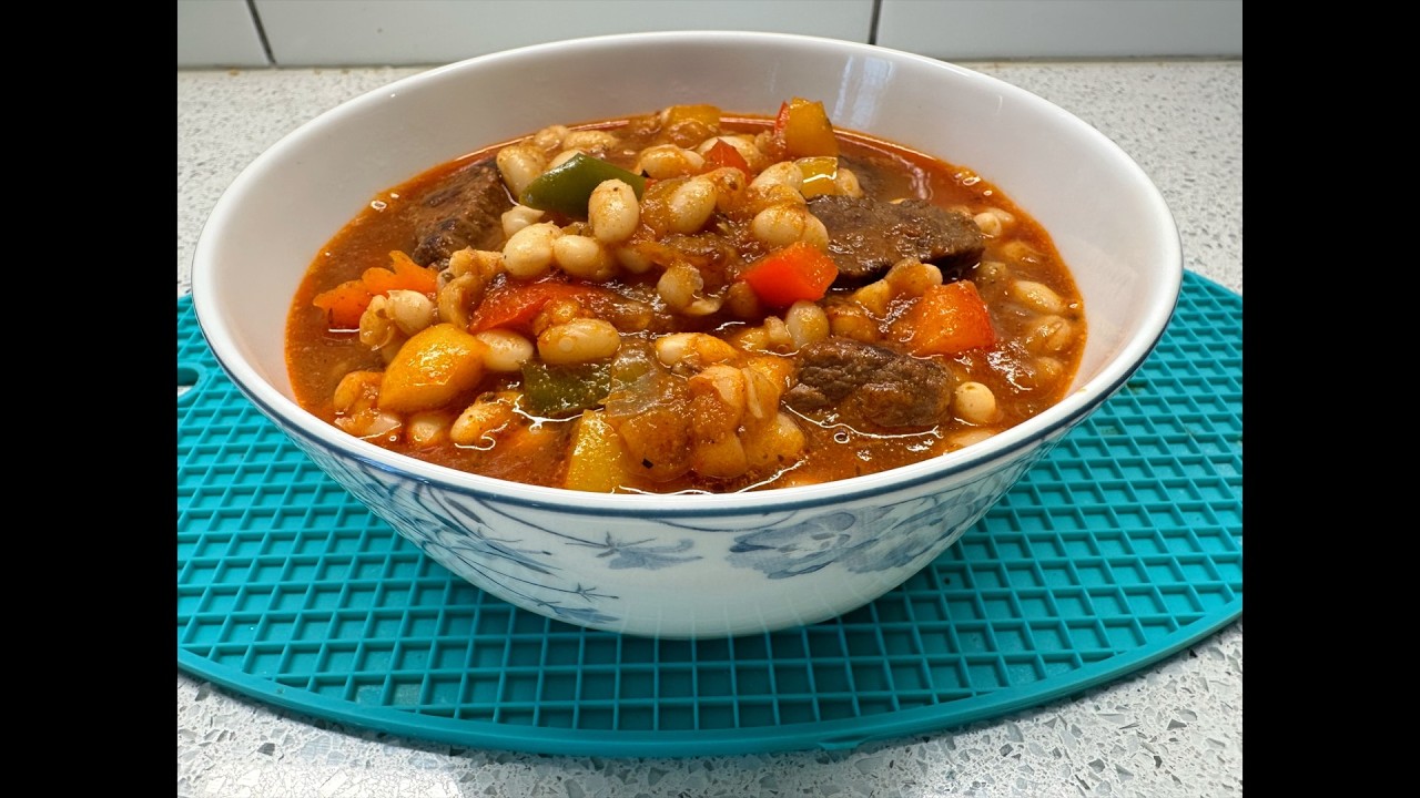 Savory White Beans & Meat Stew With Spices , Rice