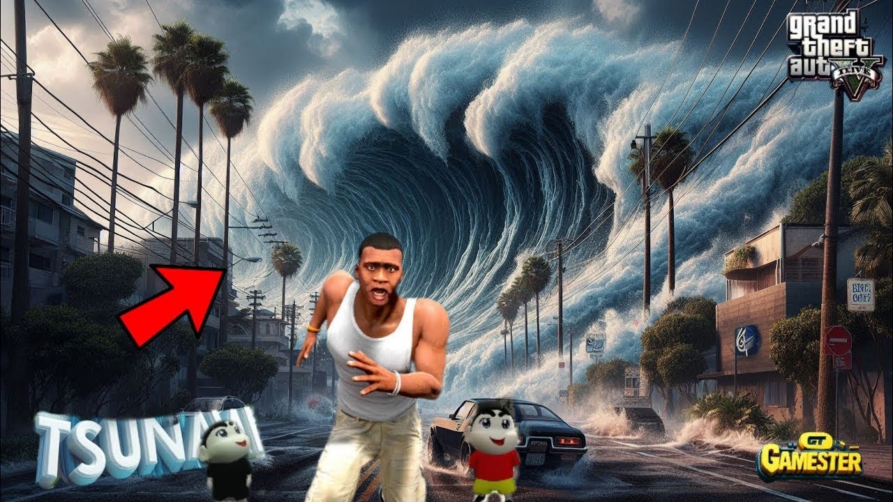 GTA 5 : Shinchan and Franklin Save His House From Biggest Tsunami Ever In Gta 5 !