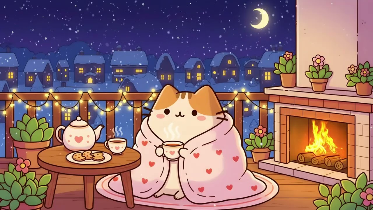 Cat’s Cozy Fireplace Reading Night 🔥 Soft Lofi Beats for Deep Focus, Relax & Peaceful Winter Vibes