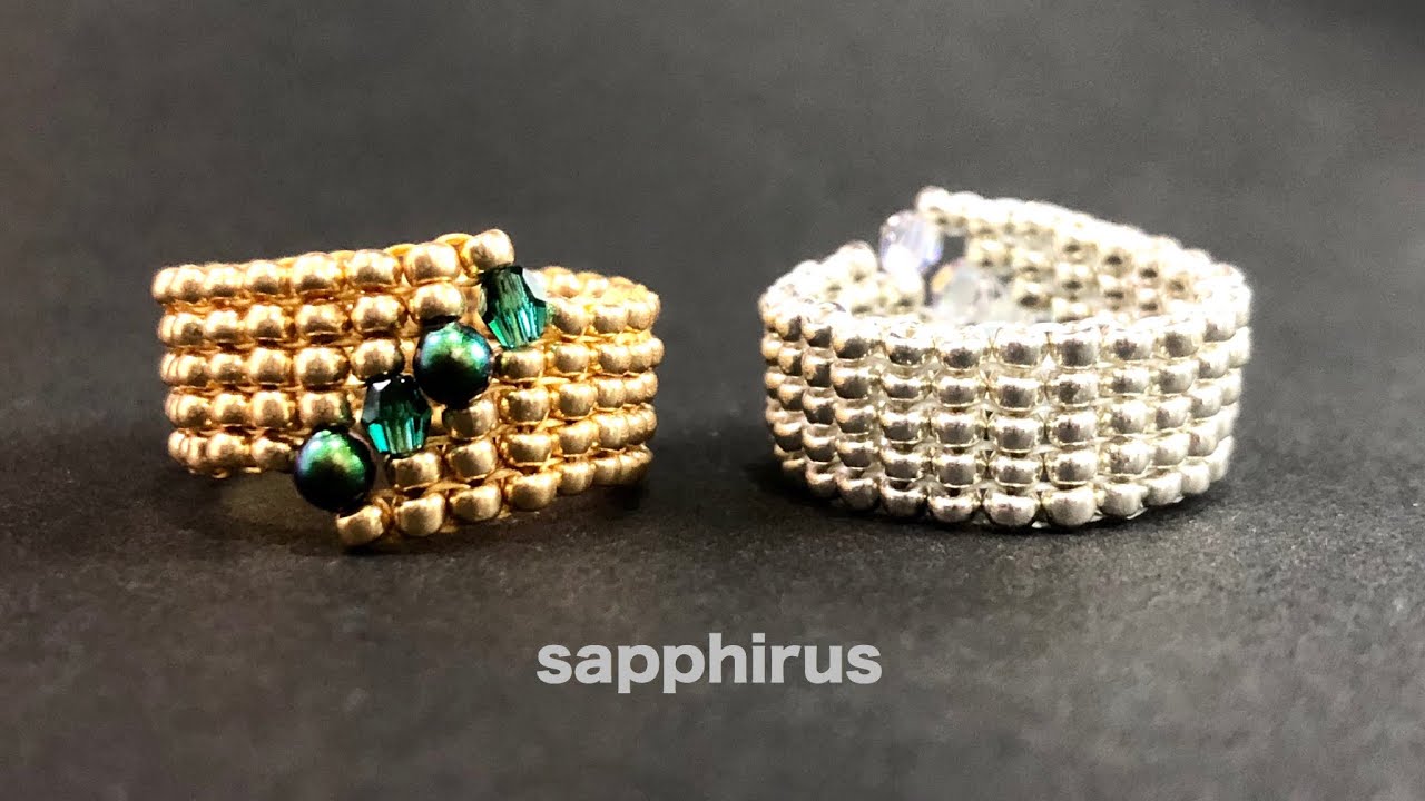 【ビーズステッチ基礎】スクエアステッチで作るビーズリングの作り方☆How to make Beaded ring. Bead Weaving. Square stitch.