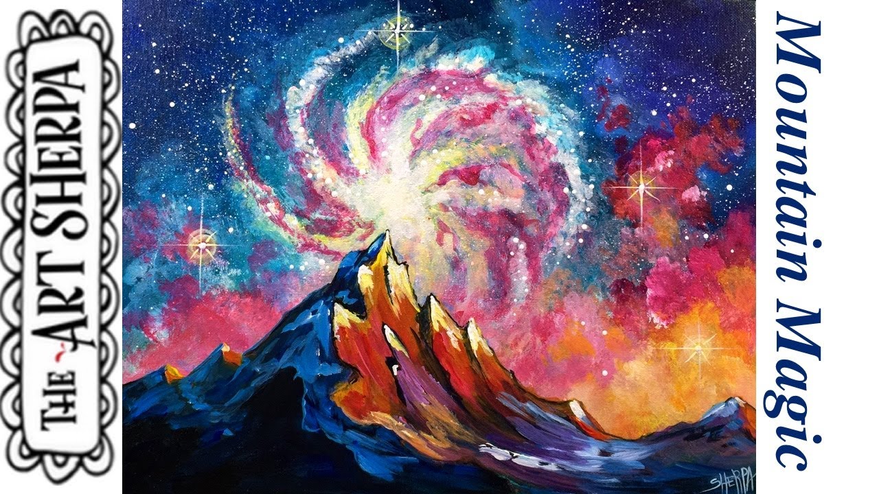Easy Galaxy and Mountain Acrylic painting tutorial step by step Live Streaming | TheArtSherpa