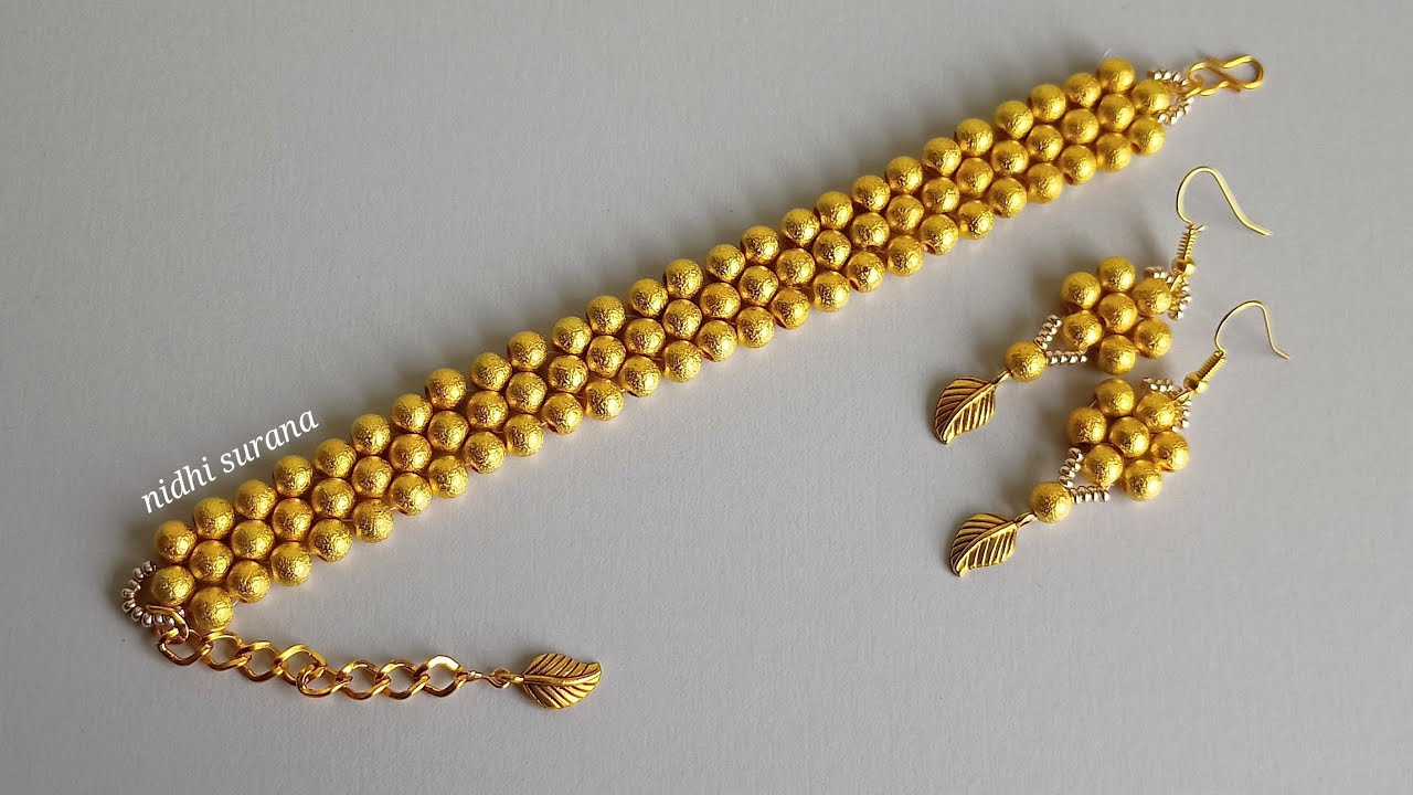 ⚜️Gold Jewelry set/Easy Beaded Bracelet/Juego de joyas de oro/ Pulsera de cuentas fácil/Tutorial diy