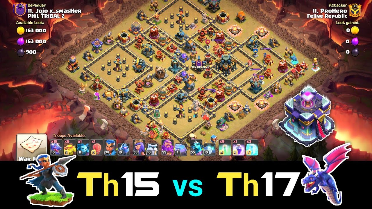 Th15 vs Th17 CWL Attack | Dragon Attack With RC Charge | Clash of Clans