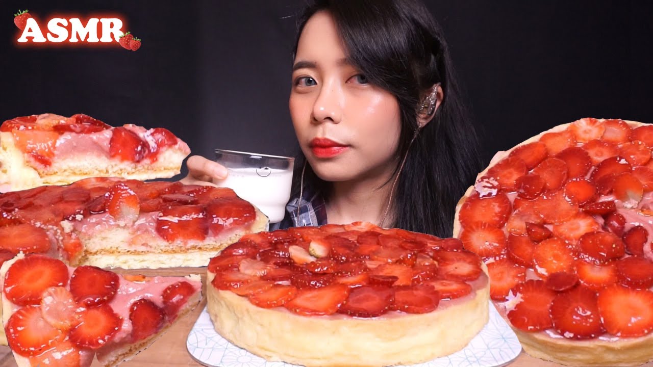 ASMR Fresh Strawberry Fruit Tart 🍓 | Eating Sounds
