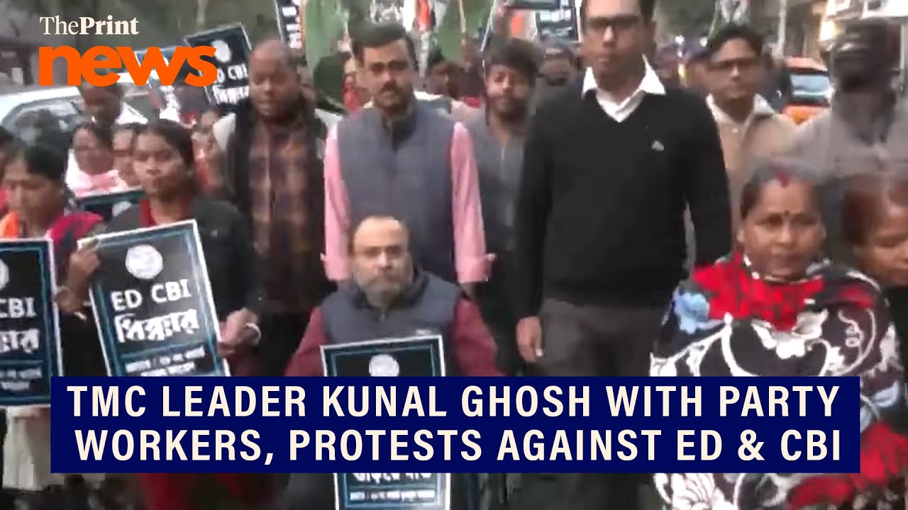 TMC leader Kunal Ghosh with party workers, protests against ED & CBI in Kolkata, West Bengal