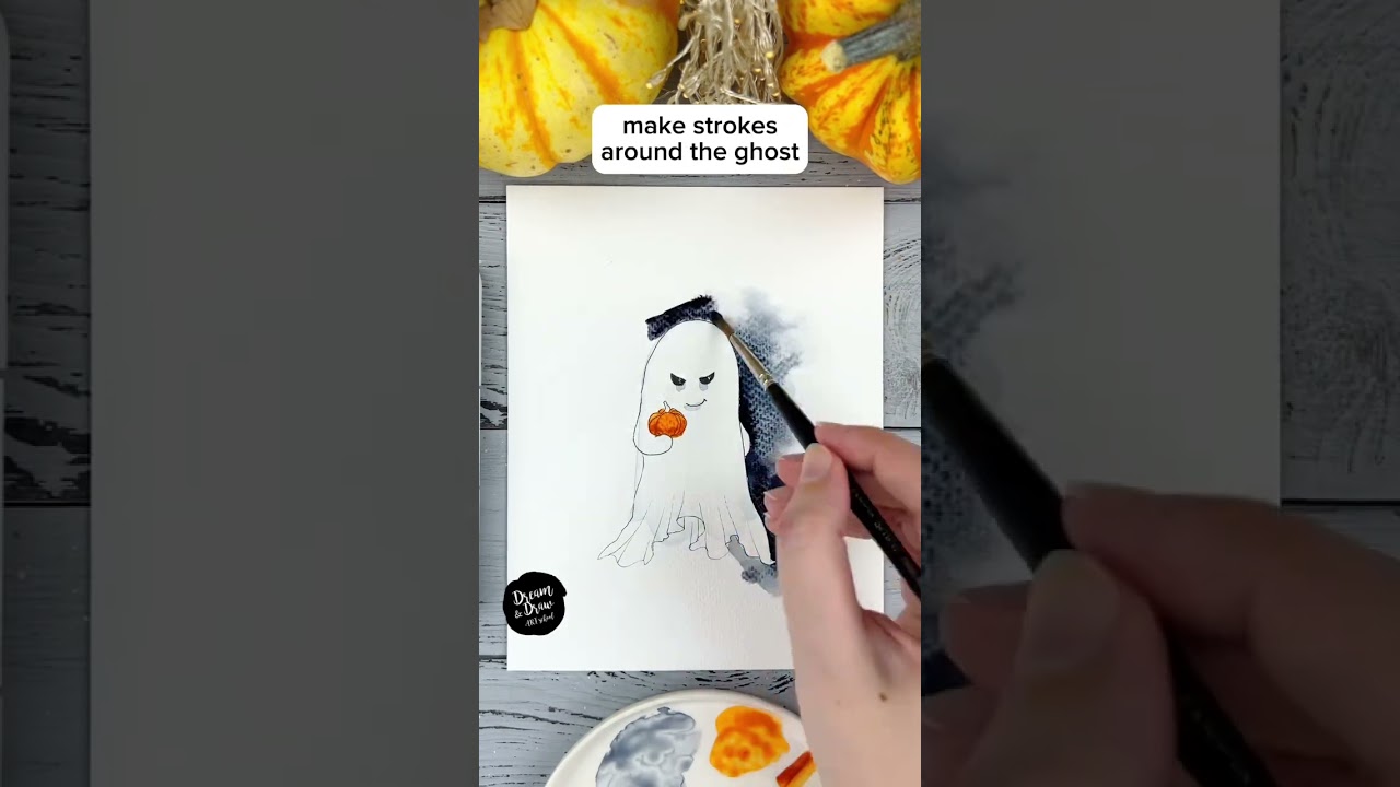 Как нарисовать призрака 👻🎃 | Урок по рисованию акварелью на тему Хэллоуина для начинающих