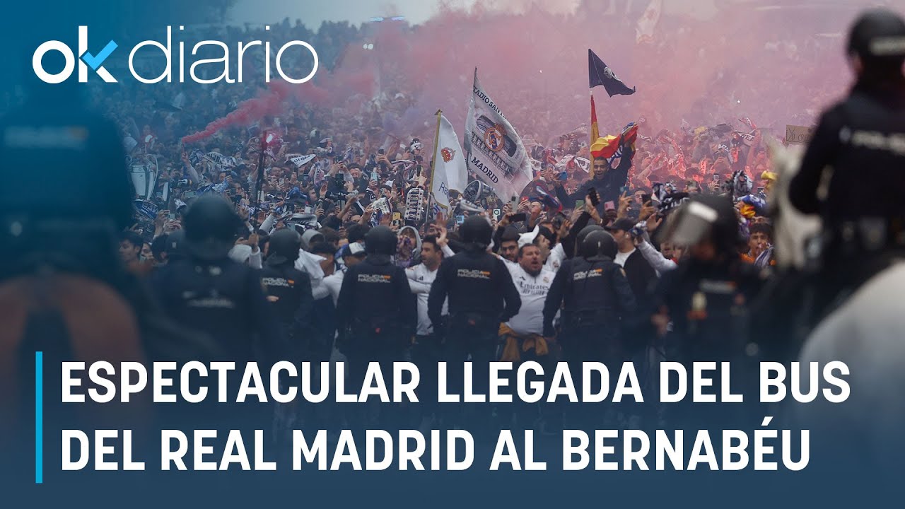 Así fue la espectacular llegada del bus del Real Madrid al Bernabéu