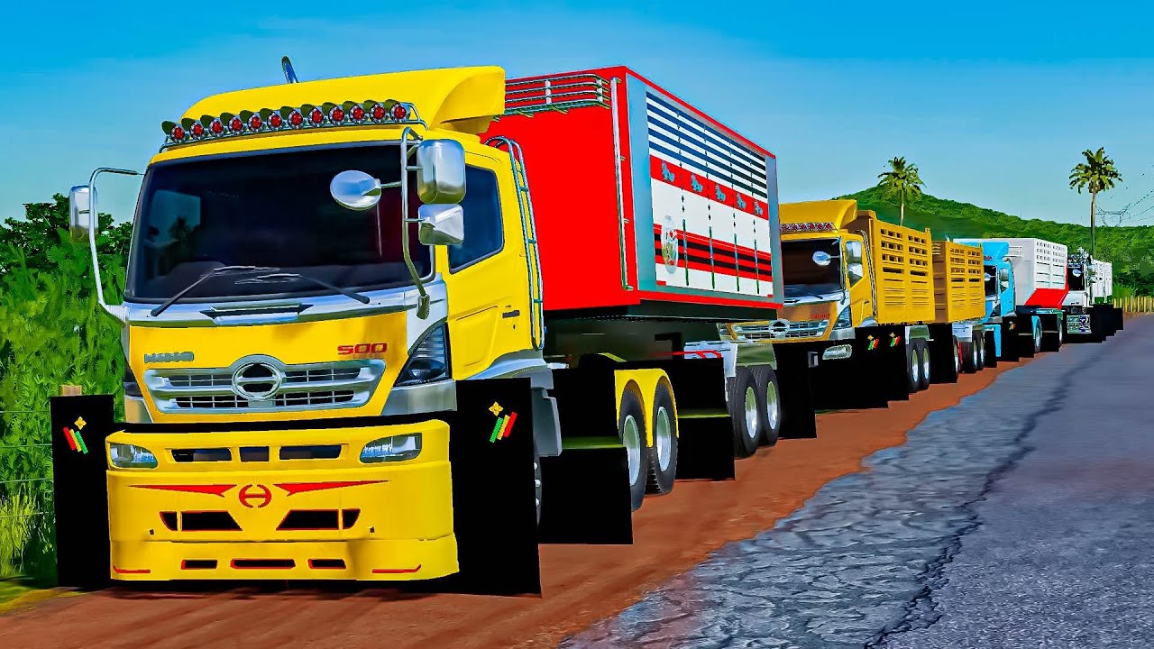 ทีมงานรถพ่วงหลายคัน พากันไปขนหินบนเขามาสต๊อกไว้ - Farming simulator 19